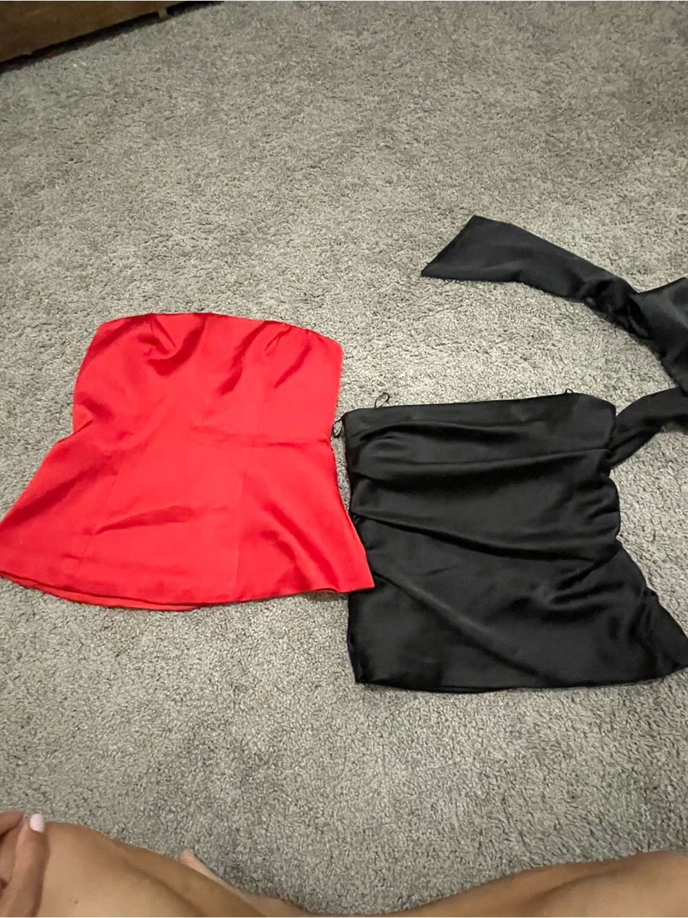 Zara Strapless Satin Bustier Top in Red and Black